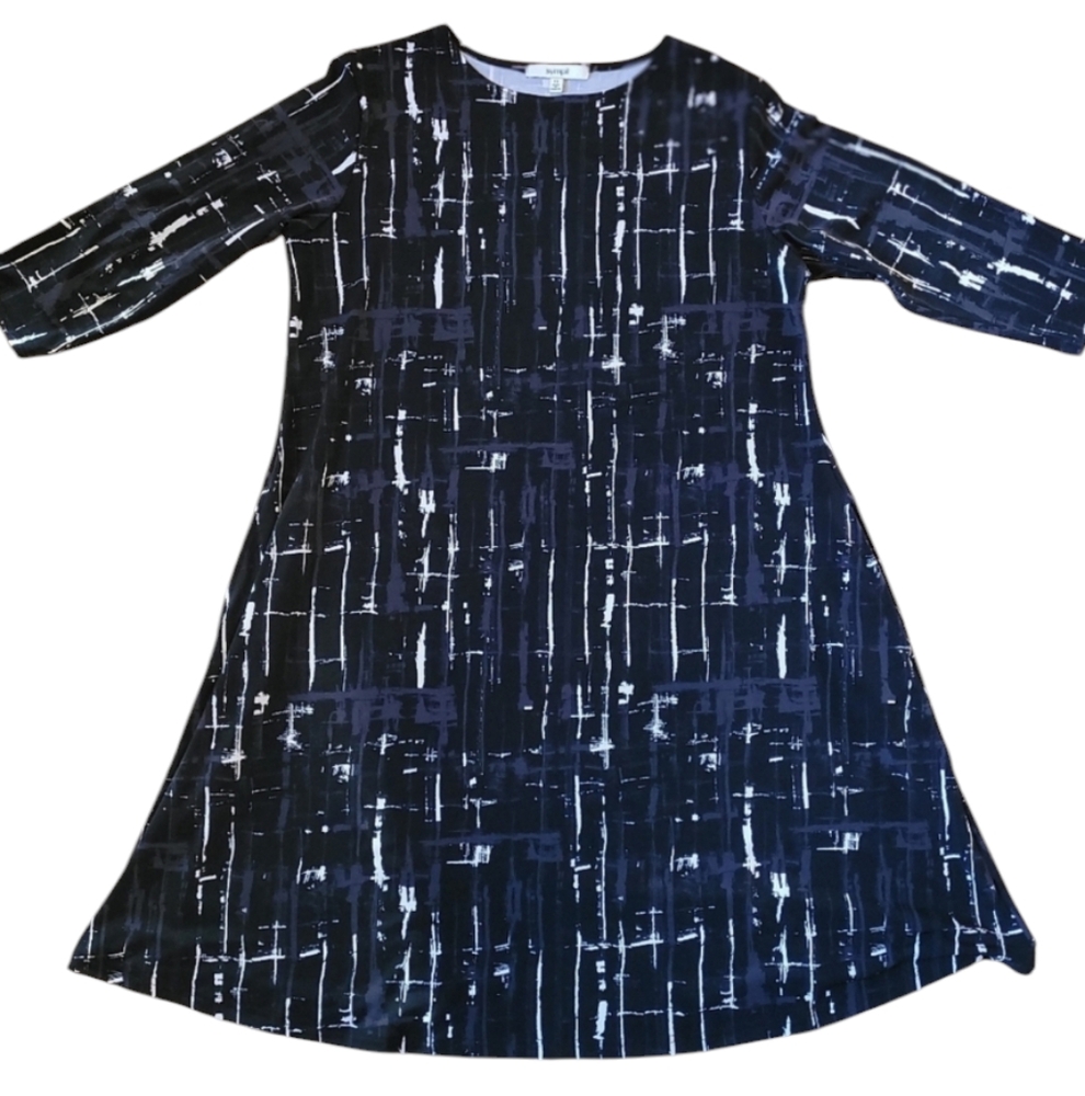 SZ12 SYMPLI Geometrical 3/4 Sleeve Jersey Dress Tunic Scoop Neck